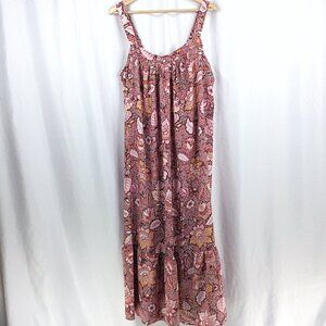 Terra & Sky Women's Tiered Maxi Tank Dress Plus Size 1X 16W-18W Pink Floral